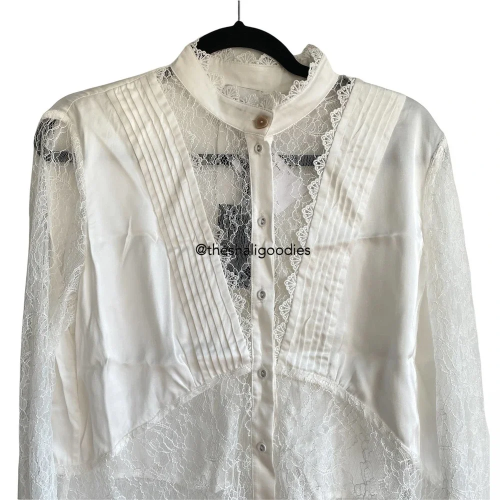 AJE Veil Lace Shirt Ivory White Button Down Top - Picture 8 of 11